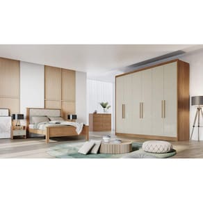 Guarda Roupa Casal 6 Portas 4 Gavetas - New Vértice-Cumaru/Fendi - Móveis Novo Horizonte