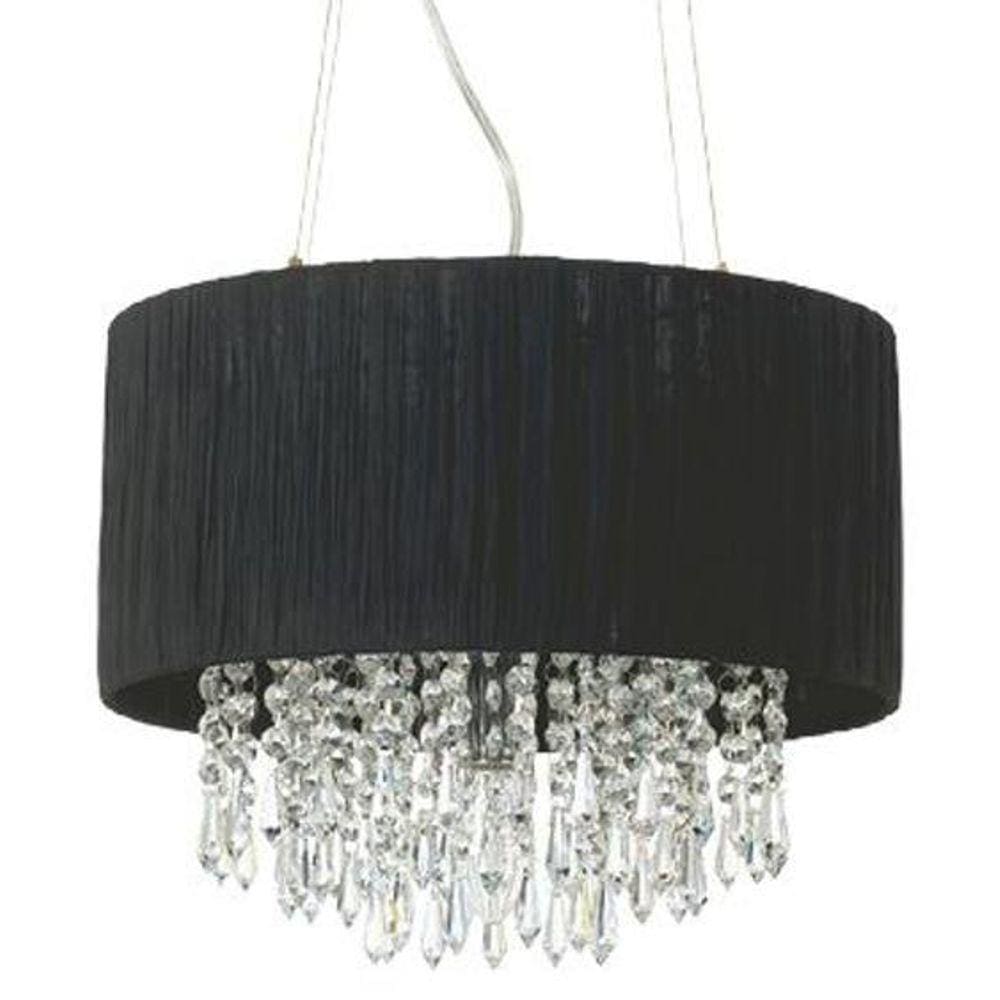 Pendente Lustre Silk Preto Com Cristal Para Led 50 Cm