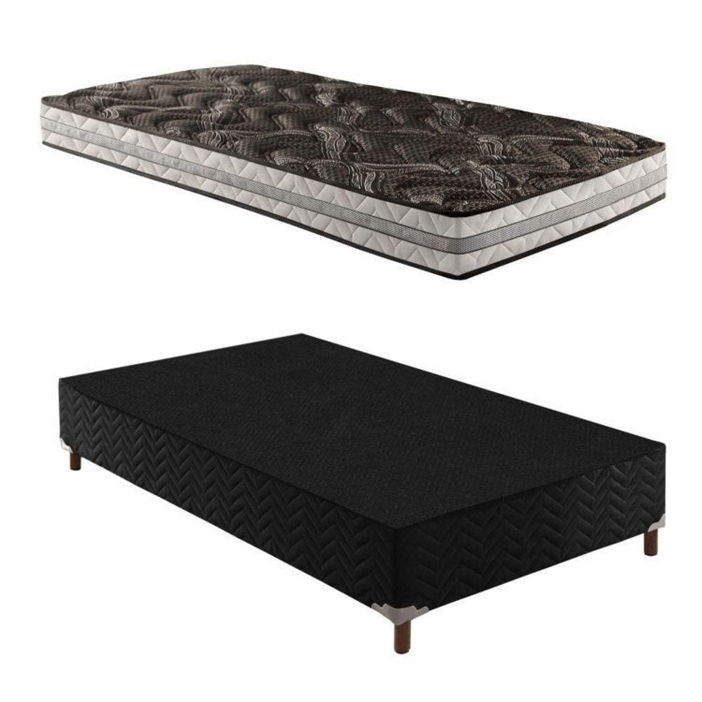 Box Solteiro Íris 42x88x188cmcom Colchão Solteiro Unique D33 Plus Duoface 16x88x188cm Preto Elegancy