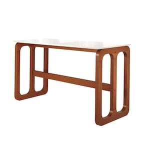 Mesa Alta Bistrô Gourmet Irlanda 170 x 70 Cm Tampo Vidro Off White Base Madeira Maciça Imbuia - RMI