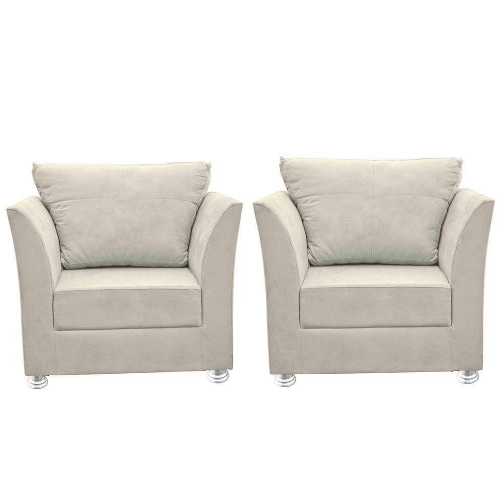 Kit 02 Poltronas Decorativa Para Sala E Quarto Lisboa Suede Bege