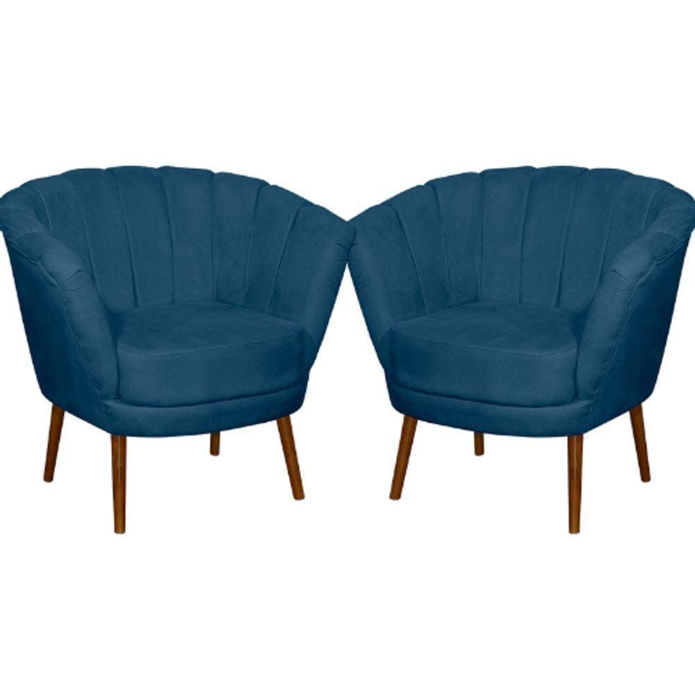 Kit 02 Poltrona Pétala Flor Decorativa Suede Azul Marinho