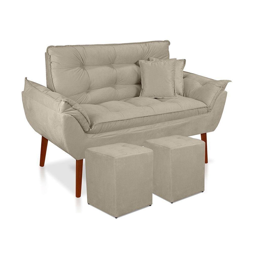 Kit 01 Namoradeira Opala 02 Puff Quadrado 02 Almofadas Bege