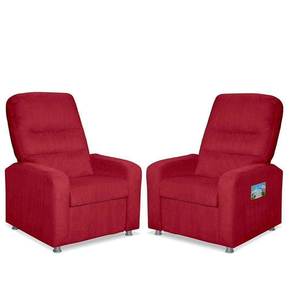 Kit 02 Poltrona Do Papai Reclinável Confortável Suede Vermelho