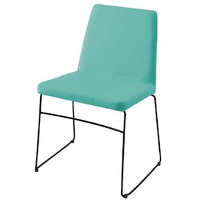 Cadeira Paris Daf Móveis Multilaminada Revestida Espuma Linho Azul Turquesa Base Aço Carbono Preto