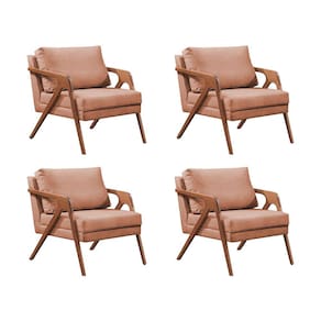 Kit 4 Poltronas Decorativas Mona Premium Base Madeira Maciça Linho Terracota