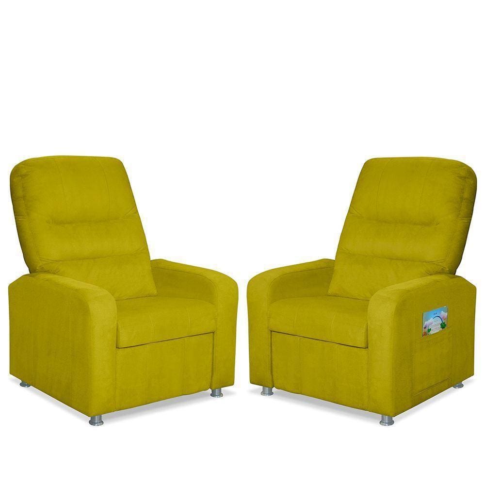 Kit 02 Poltrona Do Papai Reclinável Confortável Suede Amarelo