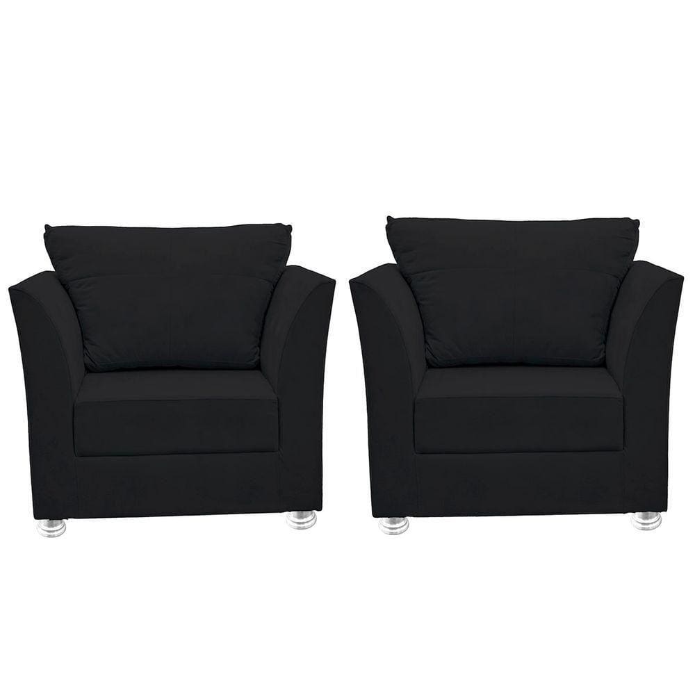 Kit 02 Poltronas Decorativa Para Sala E Quarto Lisboa Suede Preto