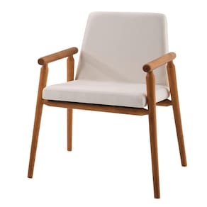 Poltrona Rodrigues Daf Móveis em Madeira Tauari com Concha Multilaminada Suede Creme Base Madeira