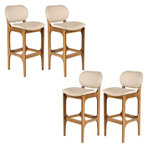 Kit 4 Banquetas Alta para Bancada 50 x 104 Cm Decor Madeira Maciça Imbuia Linho Bege M58 - RMI