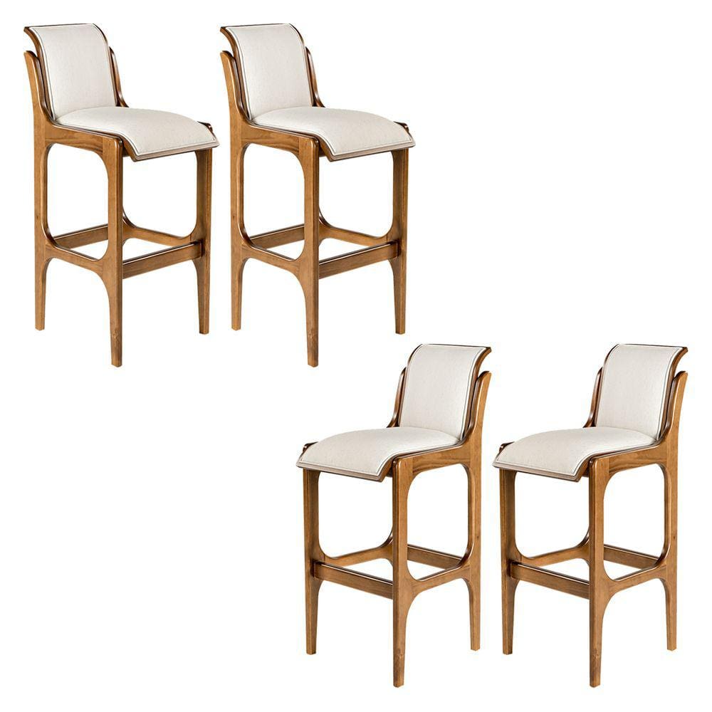 Kit 4 Banquetas para Cozinha Americana 37 x 101 Cm Barcelona Madeira Imbuia Linho Bege Cru L71 - RMI