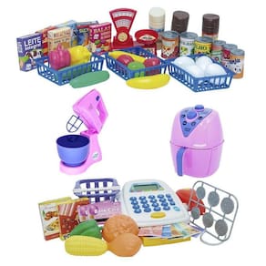 Kit Mercadinho Som Luz Completo Comida Legume Air Fryer 54Pç