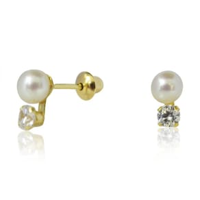Brinco Pérola Com Zircônia 3,5Mm Em Ouro 18K