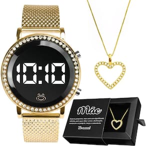 Relogio feminino digital aço colar mãe coração caixa qualidade premium pulseira ajustavel casual