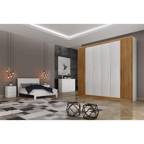 Guarda Roupa Casal 6 Portas 6 Gavetas - Santoro Ripado-Branco - Móveis Novo Horizonte