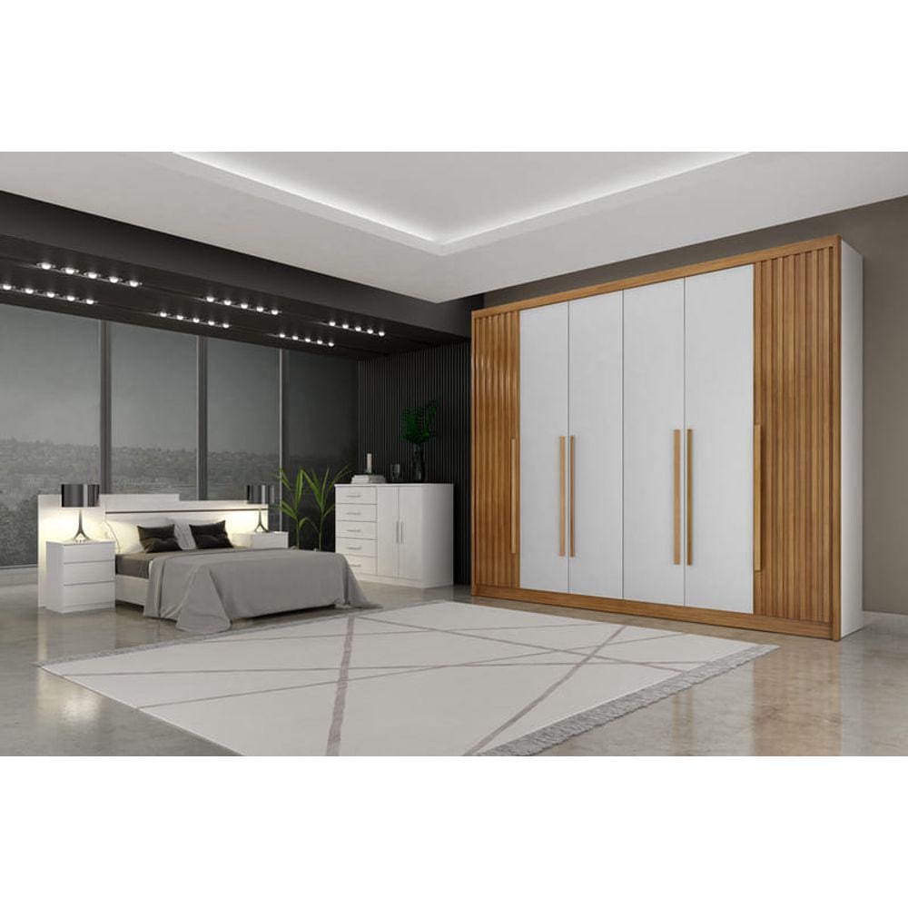 Guarda Roupa Casal 6 Portas 6 Gavetas - Coimbra Ripado-Branco - Móveis Novo Horizonte