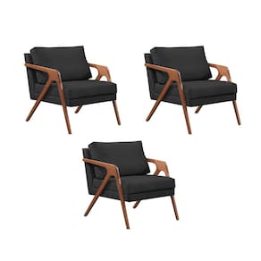 Kit 3 Poltronas Decorativas Mona Premium Base Madeira Maciça Veludo Preto
