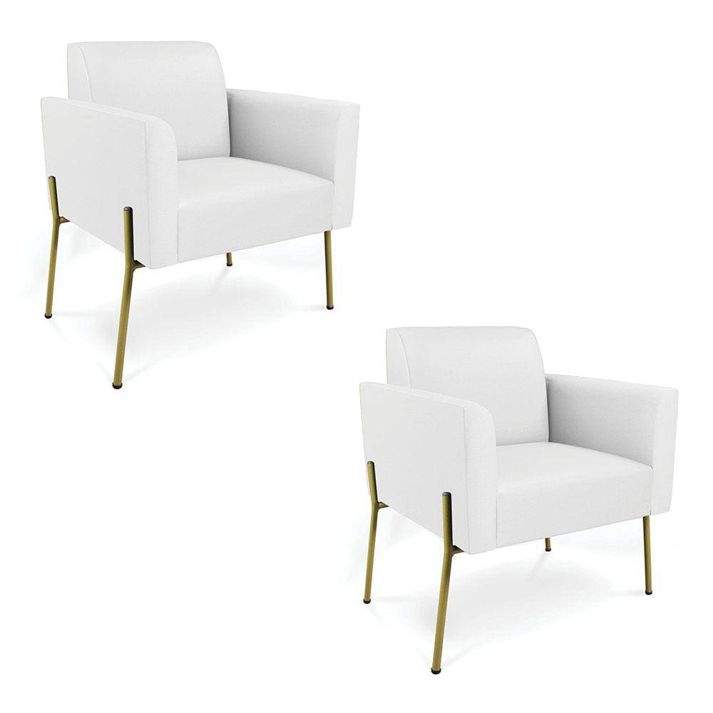 Poltrona Pé de Ferro Dourado Kit 2 para Sala Marisa Corino Branco D03 - D`Rossi