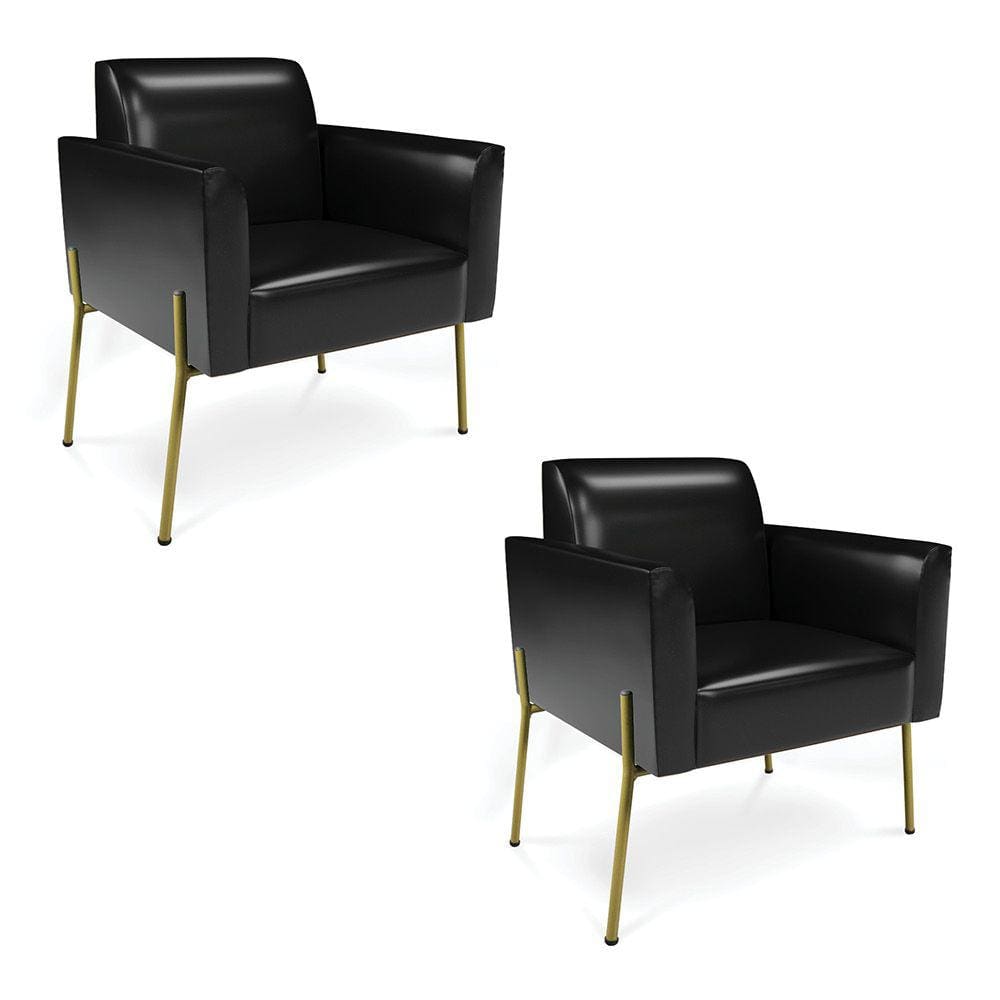Poltrona Pé de Ferro Dourado Kit 2 para Sala Marisa Corano Preto D03 - D`Rossi