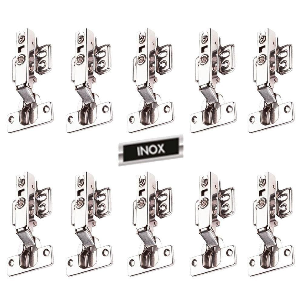 Kit 10 Dobradiça Calço Fixo Com Amortecedor Reta Inox Renna