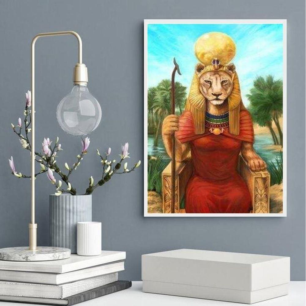 Quadro Decorativo Deusa Sekhmet 24X18Cm - Com Vidro