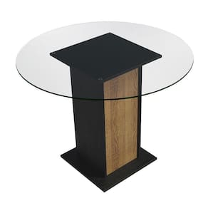 Mesa De Jantar Redonda 5324 Com Tampo De Vidro Preto/Rustic