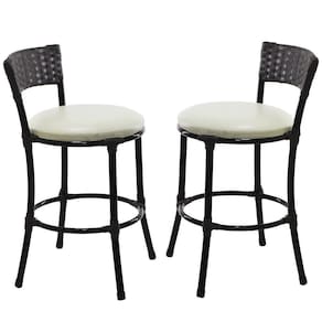 2 Banquetas Forts Baixa Ferro Fibra Sintética Preto Assento Branco