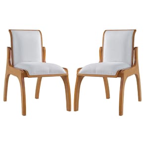 Kit 2 Cadeiras de Jantar Estofada Barcelona 55 x 82 Cm Madeira Maciça Mel Linho Bege Cru L71 - RMI