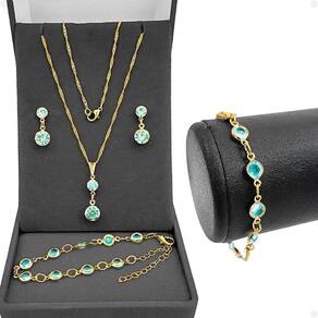 Corrente Feminina Veneziana Brincos Pingente Pulseira Strass