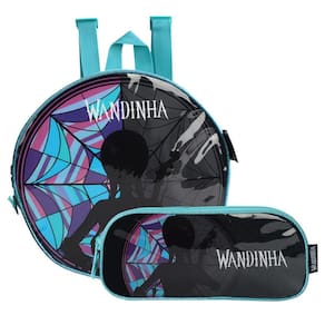 Kit Lancheira Térmica + Estojo Escolar Duplo Wandinha Azul
