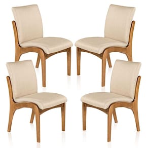 Kit 4 Cadeiras de Jantar Estofada Lisboa 90 x 52 Cm Madeira Maciça Imbuia Linho Bege M58 - RMI