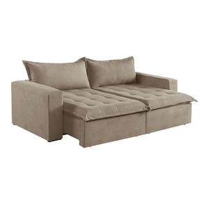 Sofá Cama 3 Lugares Retrátil Reclinável M-184 Veludo Martins Bege