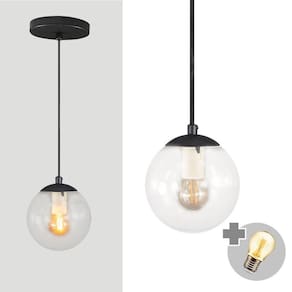 Pendente Preto C/ Globo De Vidro Cristal De 14cm + Led 2w