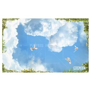 Papel De Teto Céu Azul Nuvens Moldura Impressa 3,5M Rof31