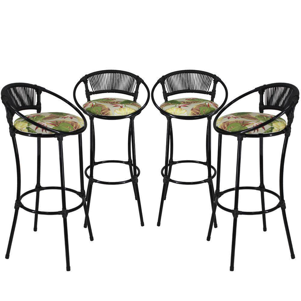 4 Banquetas Havaí Florido Preto