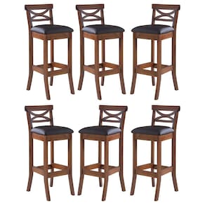 Kit 6 Banquetas Alta Estofada Copacabana 39 x 100 Cm Madeira Maciça Imbuia Facto Marrom L74 - RMI