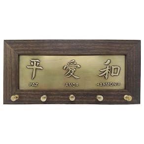Quadro Porta Chaves Feng Shui Paz, Amor E Harmonia 27Cm