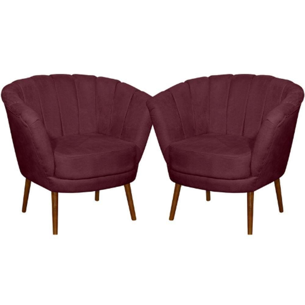 Kit 02 Poltrona Pétala Flor Decorativa Suede Bordô