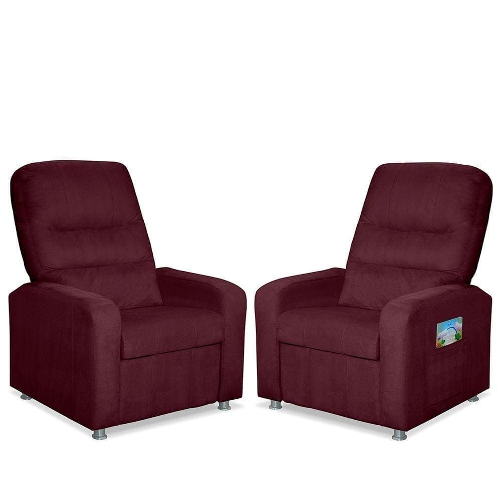 Kit 02 Poltrona Do Papai Reclinável Confortável Suede Bordô