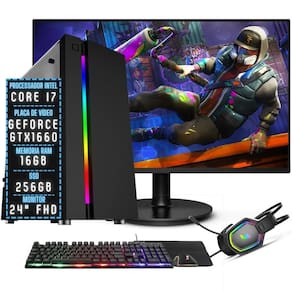 PC Gamer Completo 3green Join Intel Core i7 16GB RAM Placa de vídeo Geforce GTX 1660 Ti 6GB SSD 256GB Fonte 500W + Monitor 24" 75Hz 3GJ-079
