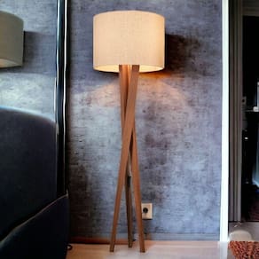 Abajur De Chão Pés Trançados De Madeira Maciça Cúpula Redonda 1,58cm Iluminação Para Sua Leitura