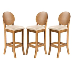Kit 3 Banquetas Alta com Encosto 113 x 36 Cm Florence Madeira Maciça Linho Bege M58 - RMI