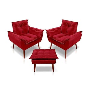 Kit C/2 Poltronas Opala + 01 Puff Opala Elegante Suede Vermelho