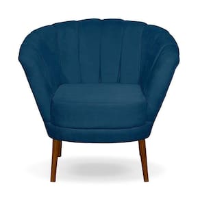 Poltrona Cadeira Pétala Flor Decorativa Suede Azul Marinho