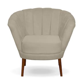 Poltrona Cadeira Pétala Flor Decorativa Suede Bege