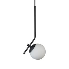 Pendente On Ly Preto Com Globo Esfera De Vidro Branco