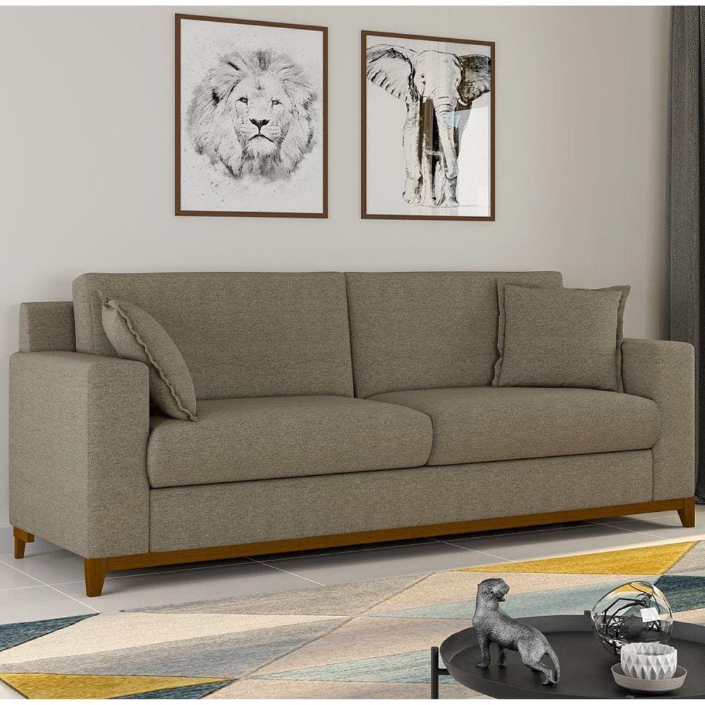 Sofá Living Vintage 3 Lugares 200cm em Linho Slim Bege