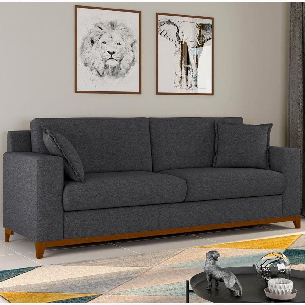 Sofá Living Vintage 3 Lugares 200cm em Linho Slim Grafite