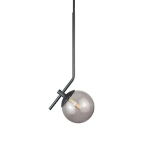 Pendente On Ly Preto Com Globo Esfera De Vidro Fume