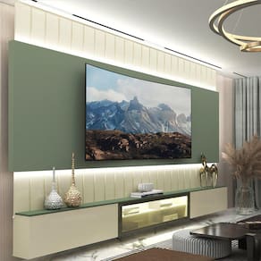 Estante Home para Tv até 85 Polegadas com Led 260cm Soberano Reflecta Off White/Verde Floresta
